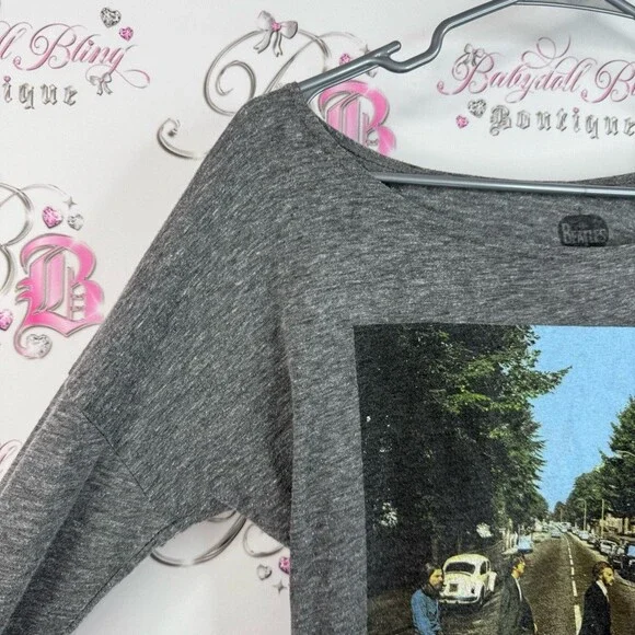 The Beatles long sleeve open back band tee grey Heather Gray Graphic Tee - Picture 7 of 13